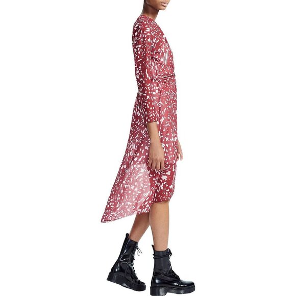 Maje Rivole Imprime Asymmetrical Midi Dress Size Small - Picture 3 of 13